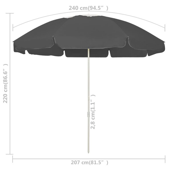 Suncobran za plažu antracit 240 cm - Antracitno siva / 240 cm
