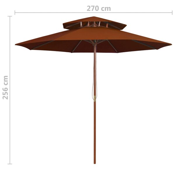 Suncobran s dvije razine i drvenim stupom 270 cm terakota - Smeđa / N/A