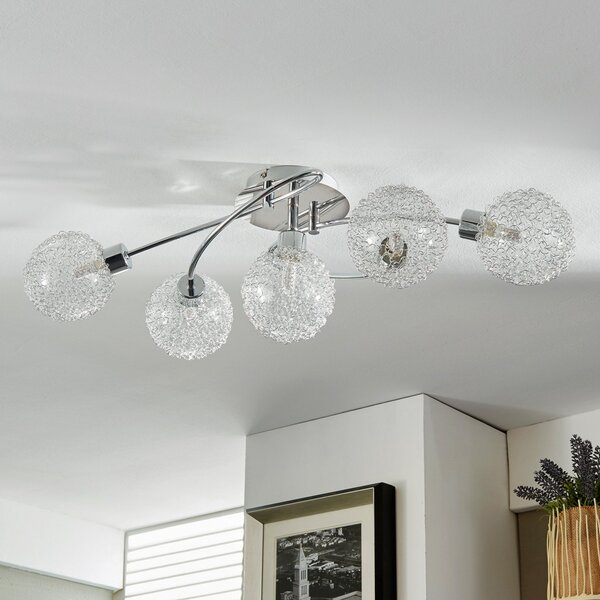 Lindby stropna lampa Ticino, 65 cm, 5 žarulja, metal, staklo, prigušiva, Metalik, Područje hodnika, Metal