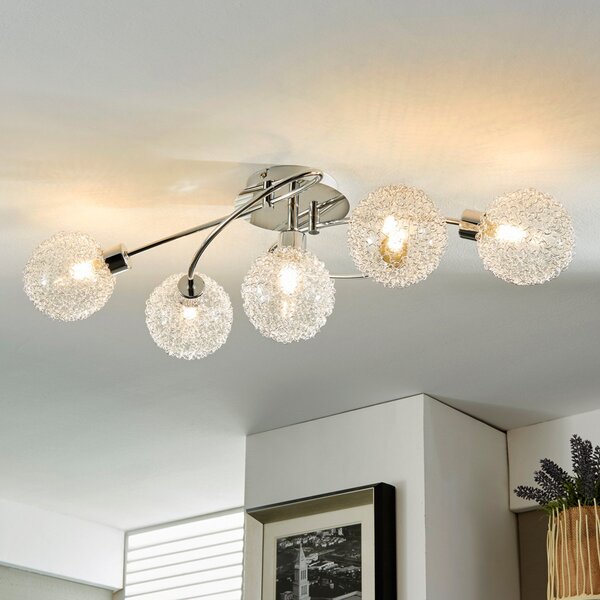 Lindby stropna lampa Ticino, 65 cm, 5 žarulja, metal, staklo, prigušiva, Metalik, Područje hodnika, Metal