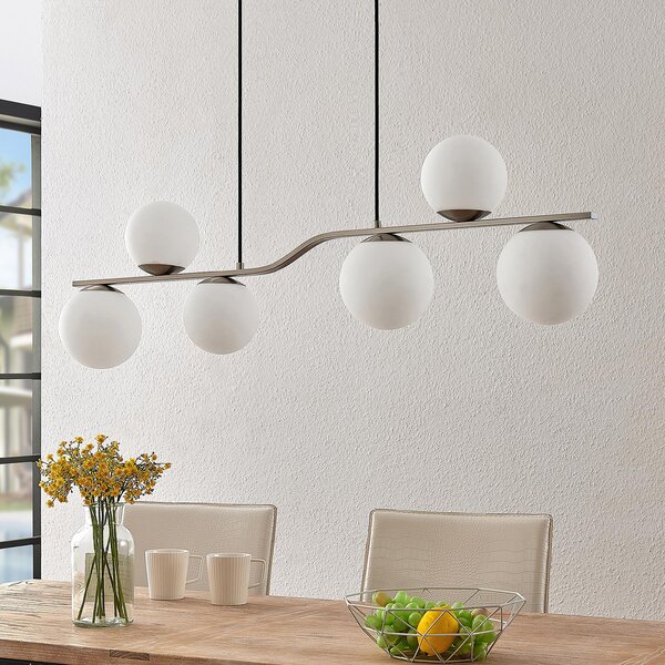 Lindby viseća lampa Avalyn, boja nikla, staklo, 110 cm, E14, prigušiva, Metalik, Dnevni boravak/blagovaonica, Staklo