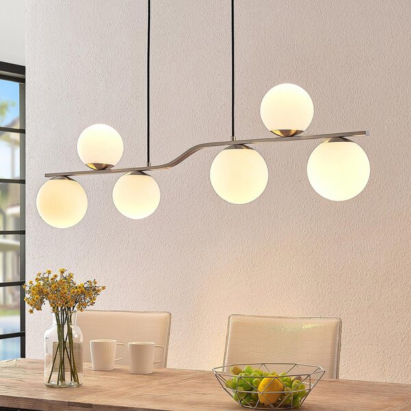 Lindby viseća lampa Avalyn, boja nikla, staklo, 110 cm, E14, prigušiva, Metalik, Dnevni boravak/blagovaonica, Staklo