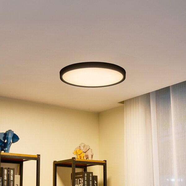 Lindby LED stropna svjetiljka Pravin, Ø 50 cm, CCT, crna, Crno, Dnevni boravak/blagovaonica, Plastika