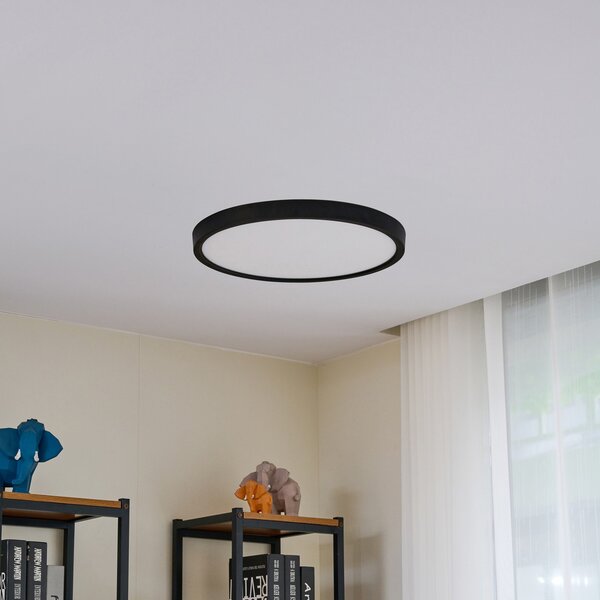 Lindby LED stropna svjetiljka Pravin, Ø 50 cm, CCT, crna, Crno, Dnevni boravak/blagovaonica, Plastika