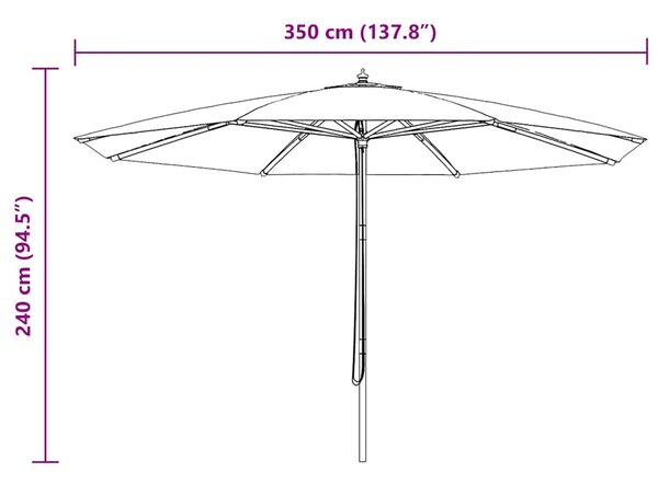Vrtni suncobran s drvenom šipkom 350 cm plavi - Plava / N/A