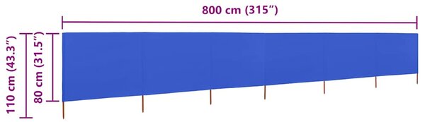 Vjetrobran sa 6 panela od tkanine 800 x 80 cm azurno plavi - Plava / 800 x 80 cm