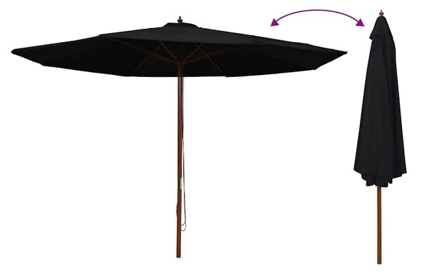 Vrtni suncobran s drvenom šipkom 350 cm crni - Crna / N/A