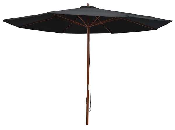 Vrtni suncobran s drvenom šipkom 350 cm crni - Crna / N/A