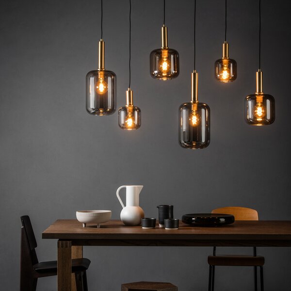 Lucide Viseća lampa Joanet, dim siva/crna, staklo, 132 cm dužine, prigušiva, Sivo, Dnevni boravak/blagovaonica, Staklo