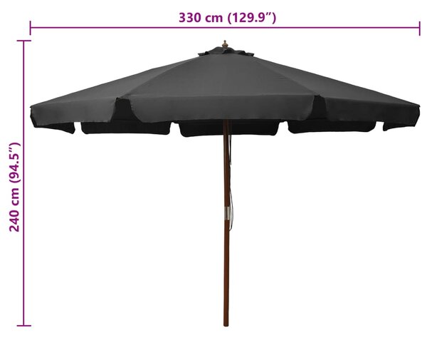 Vrtni suncobran s drvenom šipkom 330 cm antracit - Antracitno siva / N/A