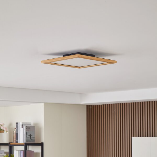 Lucande LED stropna svjetiljka Joren, 42 cm, drvo, CCT, daljinsko, prigušiva, Drvo, Dnevni boravak/blagovaonica, Drvo