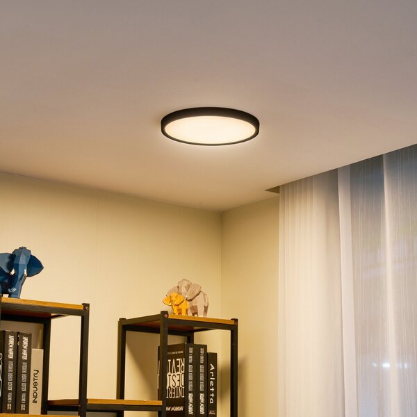 Lindby LED stropna svjetiljka Pravin, Ø 30 cm, 3.000 K, crna, Crno, Dnevni boravak/blagovaonica, Plastika