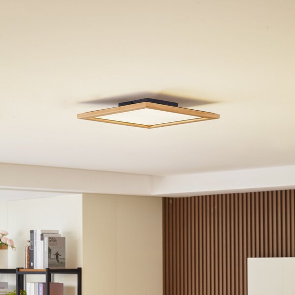 Lucande LED stropna svjetiljka Joren, 42 cm, drvo, CCT, daljinsko, prigušiva, Drvo, Dnevni boravak/blagovaonica, Drvo