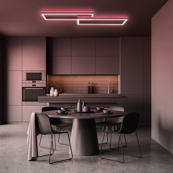 Briloner LED stropna svjetiljka Frame s 2 žarulje, RGBW pozadinsko osvjetljenje 119,5 cm, prigušiva, Crno, Dnevni boravak/blagovaonica, Metal, Stropni kvadrat izravno