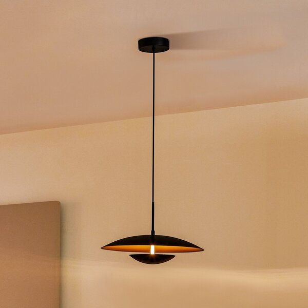 Lindby LED viseća svjetiljka Tiama, metal, crna/zlatna, Ø 40 cm, Crno, Dnevni boravak/blagovaonica, Metal