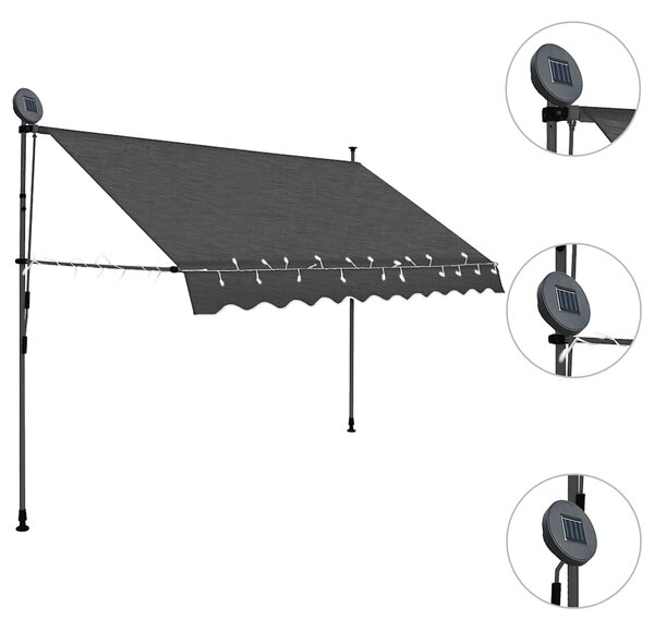 Tenda na ručno uvlačenje s LED svjetlima 300 cm antracit - Antracitno siva / N/A