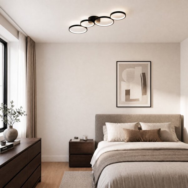 Lindby LED stropna svjetiljka Evengeline, crna, aluminij, 88 cm, Crno, Dnevni boravak/blagovaonica, Metal