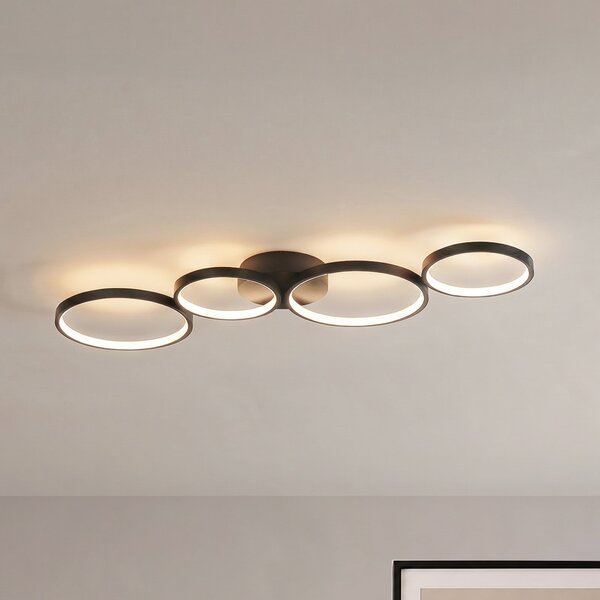 Lindby LED stropna svjetiljka Evengeline, crna, aluminij, 88 cm, Crno, Dnevni boravak/blagovaonica, Metal