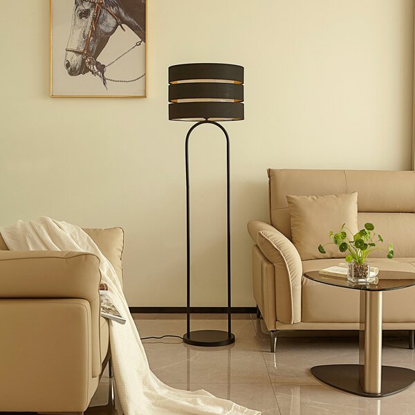 Lindby podna lampa Tsomo, Ø 40 cm, crna, tkanina, E27, Crno, Dnevni boravak/blagovaonica, Tkanina / tekstil