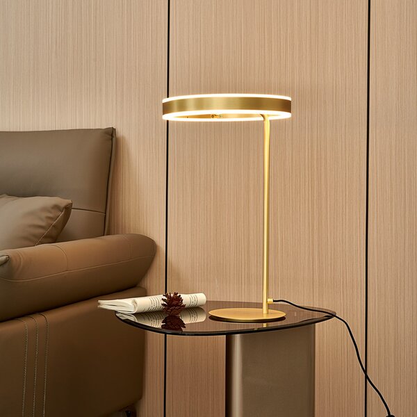 Lucande LED stolna lampa Yekta, u boji mesinga, 59 cm, prigušiva, prigušiva, Zlato / mjed, Dnevni boravak/blagovaonica, Metal