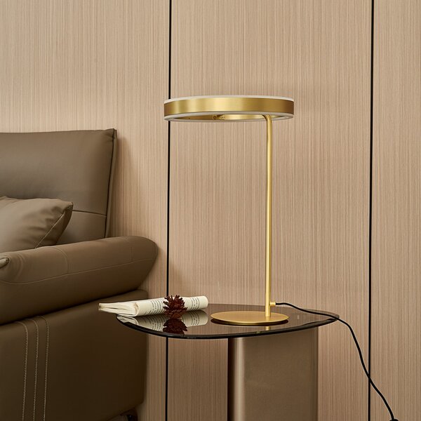 Lucande LED stolna lampa Yekta, u boji mesinga, 59 cm, prigušiva, prigušiva, Zlato / mjed, Dnevni boravak/blagovaonica, Metal