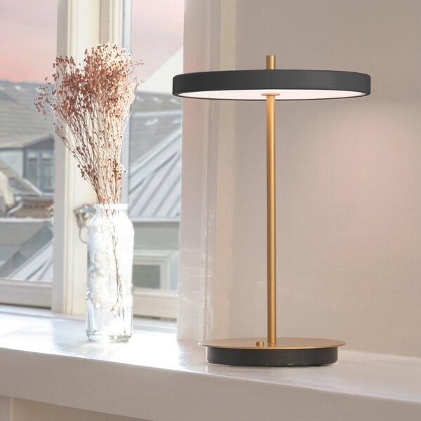 UMAGE LED stolna lampa na baterije Asteria Move antracit/mesing 31 cm, prigušiva, Zlato / mjed, Dnevni boravak/blagovaonica, Metal