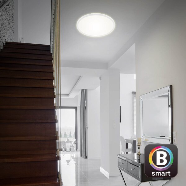 Briloner LED stropna svjetiljka Slim S, prigušljiva CCT, bijela, Ø 45 cm, prigušiva, Bijela, Kuhinja, Plastika