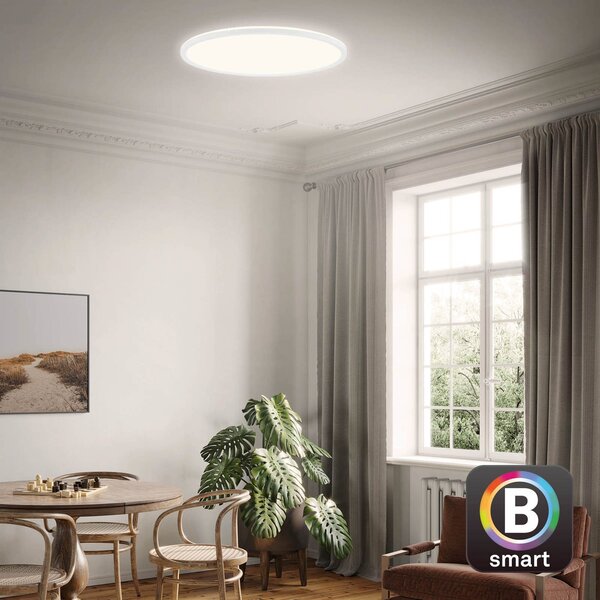 Briloner LED stropna svjetiljka Slim S, prigušljiva CCT, bijela, Ø 45 cm, prigušiva, Bijela, Kuhinja, Plastika