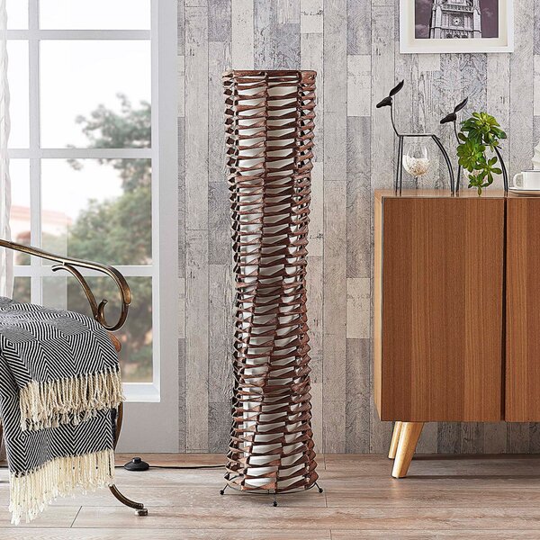 Lindby podna lampa Joas, 110 cm, papir, tekstil, smeđa, Smeđa / hrđa, Dnevni boravak/blagovaonica, Papirnati karton