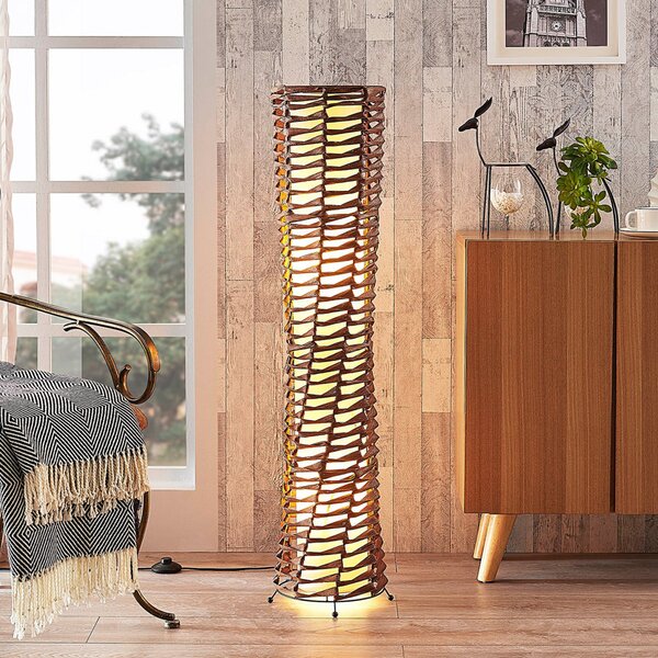 Lindby podna lampa Joas, 110 cm, papir, tekstil, smeđa, Smeđa / hrđa, Dnevni boravak/blagovaonica, Papirnati karton