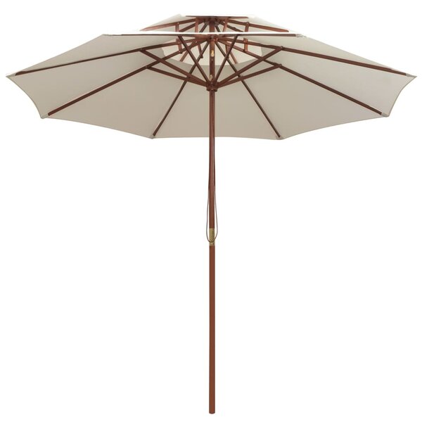 Dvoslojni suncobran 270 x 270 cm s drvenim stupom krem bijeli - Bijela / N/A