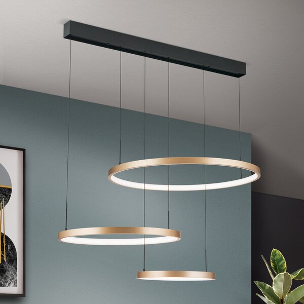 ORION Sphere LED viseća svjetiljka, tri žarulje, crna/zlatna, prigušiva, Crno, Dnevni boravak/blagovaonica, Metal