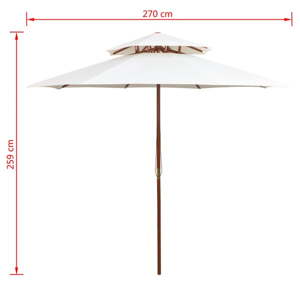 Dvoslojni suncobran 270 x 270 cm s drvenim stupom krem bijeli - Bijela / N/A