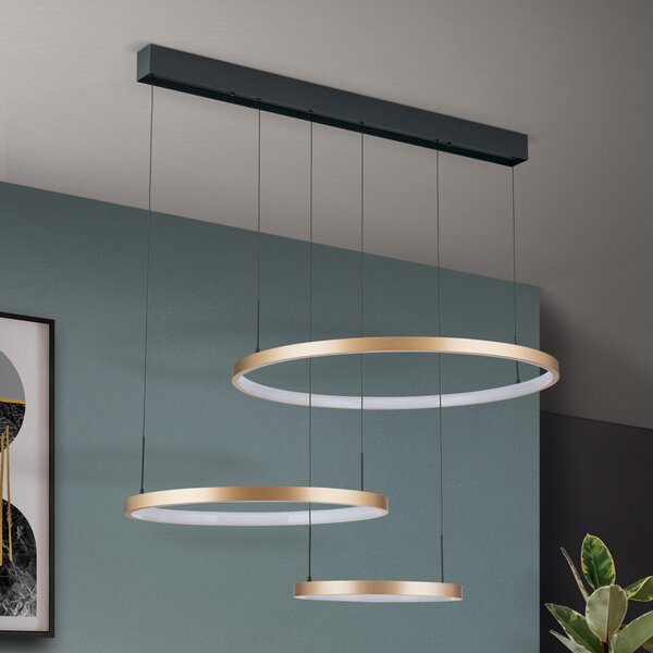 ORION Sphere LED viseća svjetiljka, tri žarulje, crna/zlatna, prigušiva, Crno, Dnevni boravak/blagovaonica, Metal