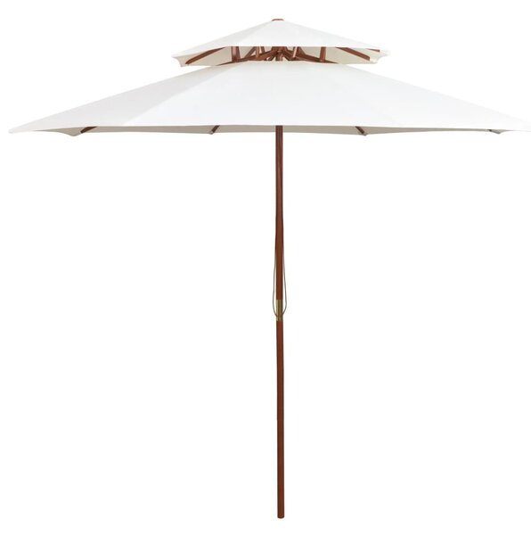 Dvoslojni suncobran 270 x 270 cm s drvenim stupom krem bijeli - Bijela / N/A