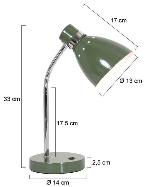 Stolna lampa na oprugu, podesiva ruka, zelena