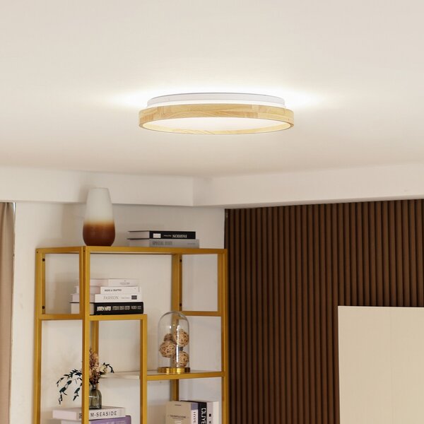 Lindby Smart LED stropna svjetiljka Mirren drvo Ø39,5 cm CCT Tuya