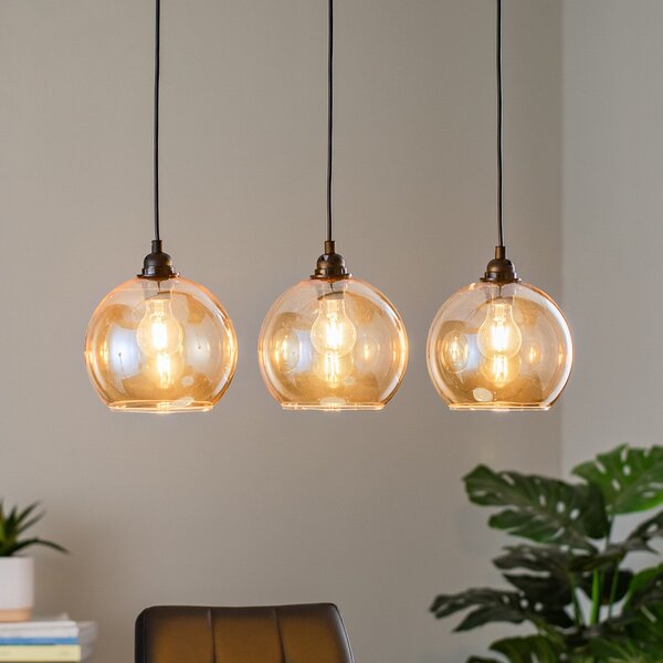 Opviq Viseća lampa Gold 022 3 žarulje linearno staklo Ø20cm, prigušiva, Zlato / mjed, Dnevni boravak/blagovaonica, Staklo