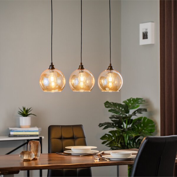 Opviq Viseća lampa Gold 022 3 žarulje linearno staklo Ø20cm, prigušiva, Zlato / mjed, Dnevni boravak/blagovaonica, Staklo