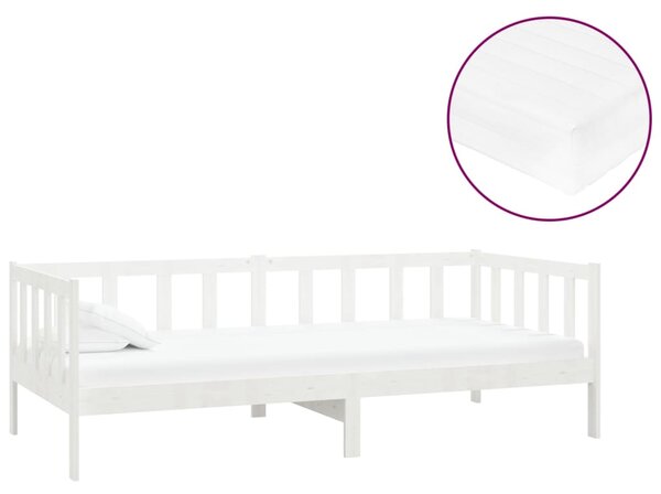 Dnevni ležaj s madracem 90 x 200 cm bijeli od masivne borovine - Bijela / Default