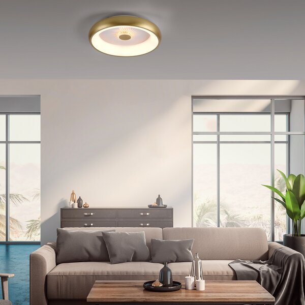 JUST LIGHT. GmbH Vertigo LED stropna svjetiljka, CCT, Ø 46,5 cm, mesing, prigušiva, Zlato / mjed, Dnevni boravak/blagovaonica, Metal