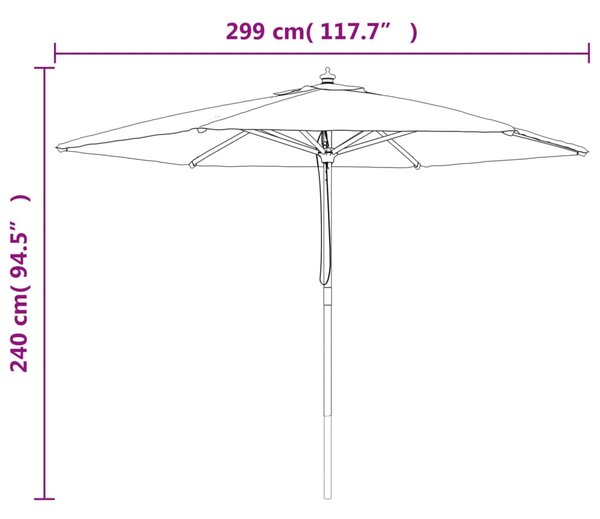 Vrtni suncobran s drvenim stupom smeđesivi 299 x 240 cm - Tupe / N/A
