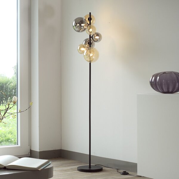Paul Neuhaus podna lampa Popsicle, staklo, 155 cm visoka, G9, Crno, Dnevni boravak/blagovaonica, Metal
