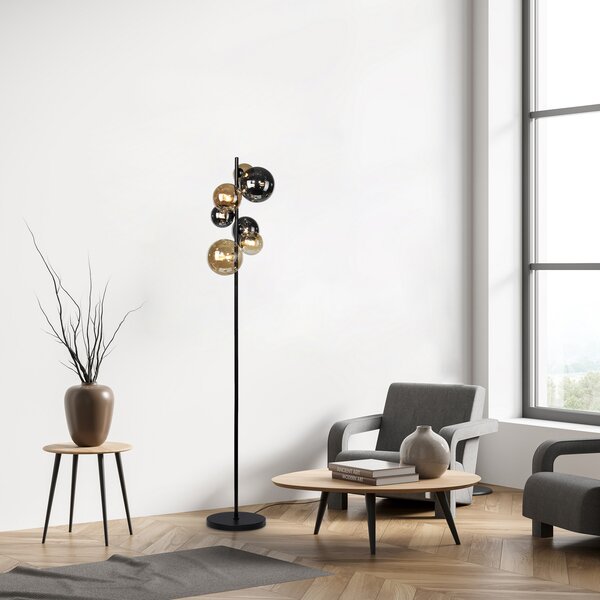 Paul Neuhaus podna lampa Popsicle, staklo, 155 cm visoka, G9, Crno, Dnevni boravak/blagovaonica, Metal
