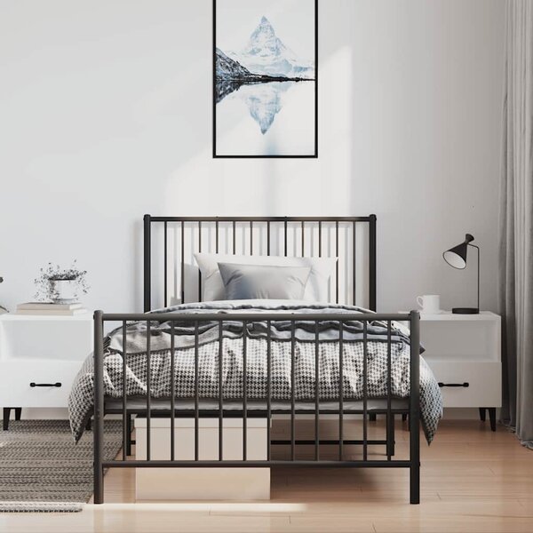 Metalni okvir kreveta uzglavlje i podnožje crni 100x190 cm - Crna / 100 x 190 cm