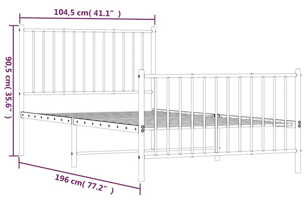 Metalni okvir kreveta uzglavlje i podnožje crni 100x190 cm - Crna / 100 x 190 cm