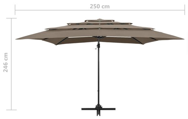 Vrtni suncobran s 4 razine i stupom 250 x 250 cm smeđesivi - Tupe / N/A