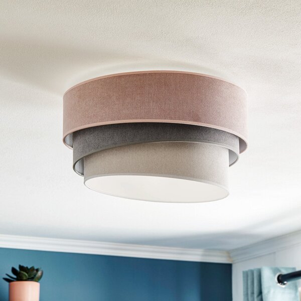 Duolla Stropna lampa Pastel Trio Ø 45cm roza/siva/svijetlosiva, prigušiva, Ružičasta ruža, Dnevni boravak/blagovaonica, Tkanina / tekstil
