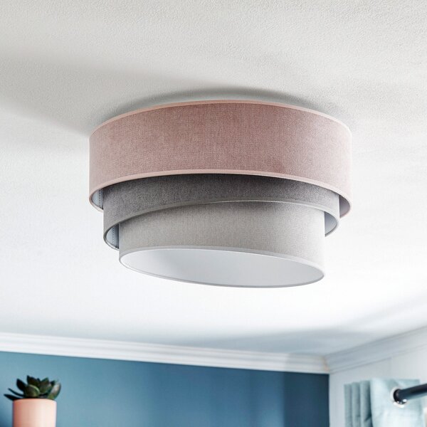 Duolla Stropna lampa Pastel Trio Ø 45cm roza/siva/svijetlosiva, prigušiva, Ružičasta ruža, Dnevni boravak/blagovaonica, Tkanina / tekstil