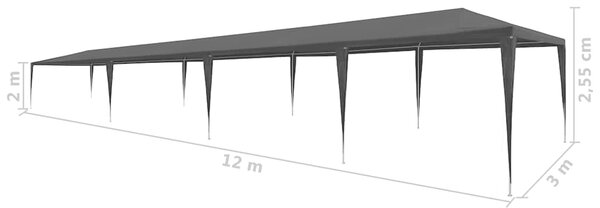 Šator za zabave 3 x 12 m PE antracit - Antracitno siva / 3 x 12 m